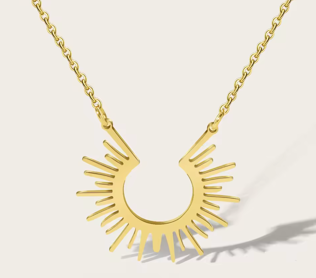 Gold Half-Circle Geometric Pendant Chain Necklace for Women