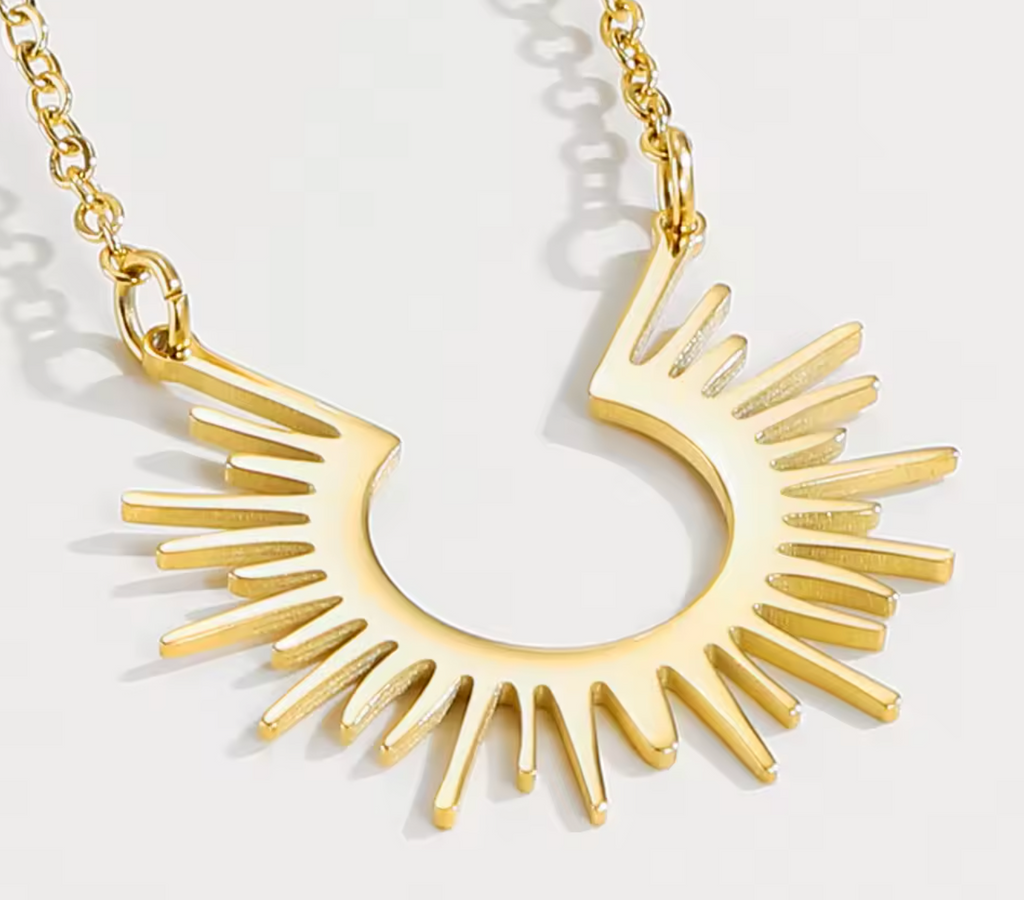 Gold Half-Circle Geometric Pendant Chain Necklace for Women