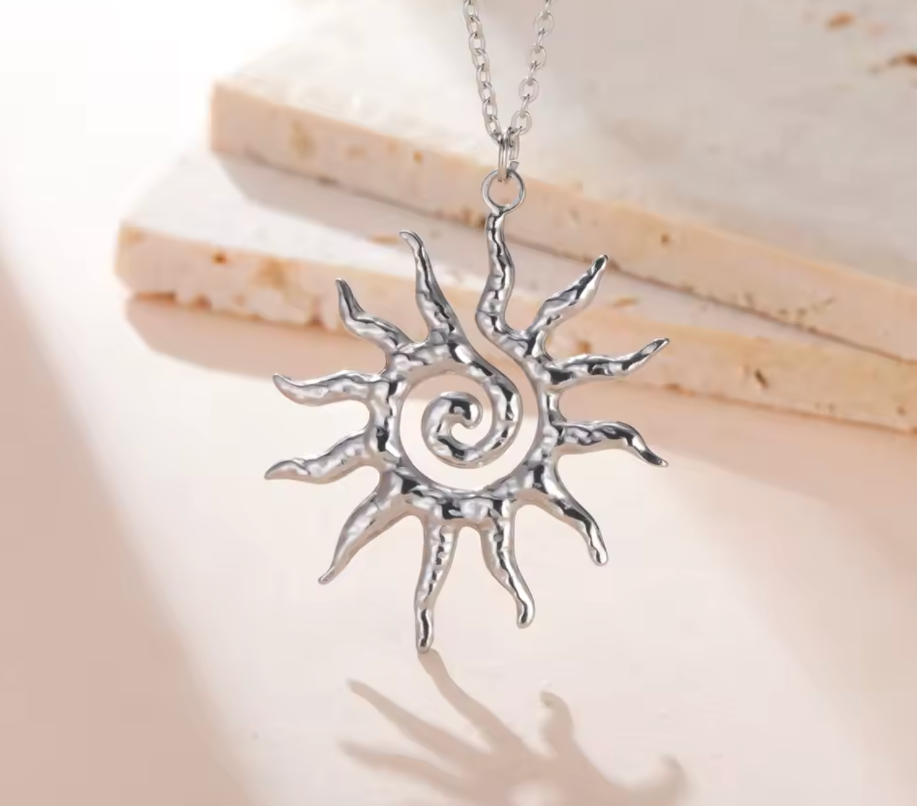 Chic Sun Spiral Pendant Stainless Steel Necklace for Women