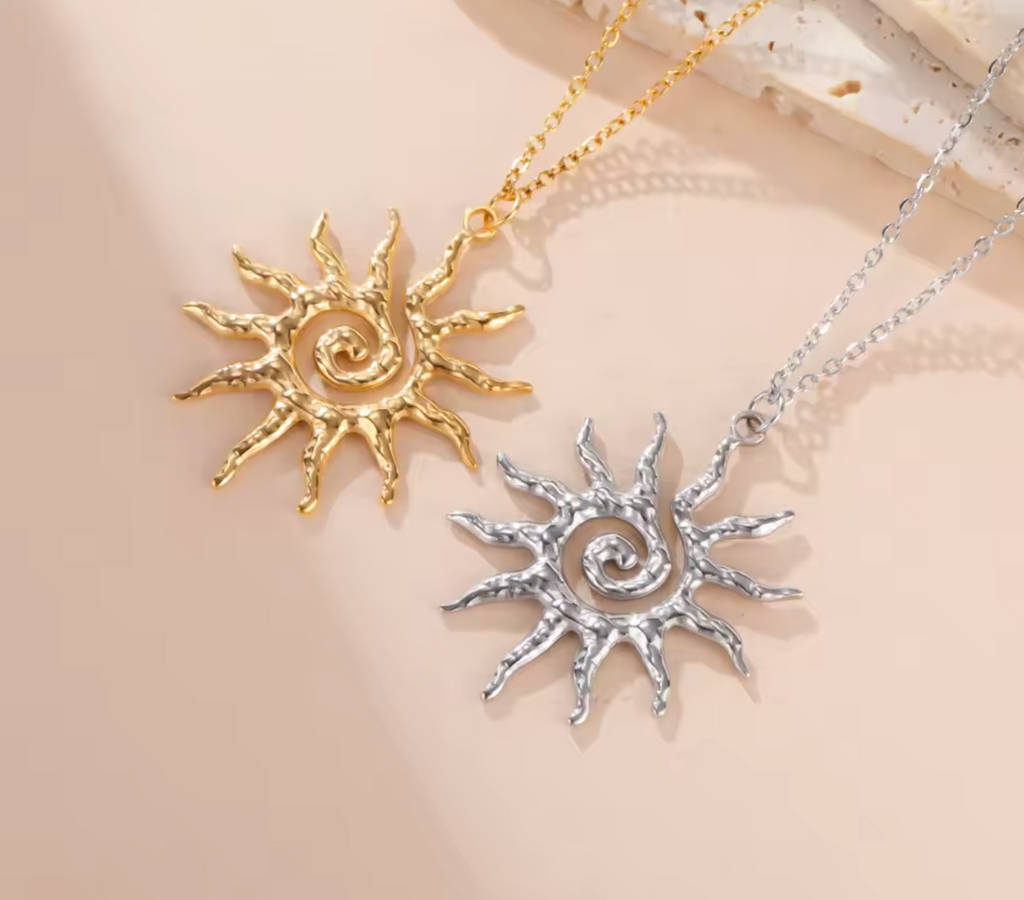 Chic Sun Spiral Pendant Stainless Steel Necklace for Women