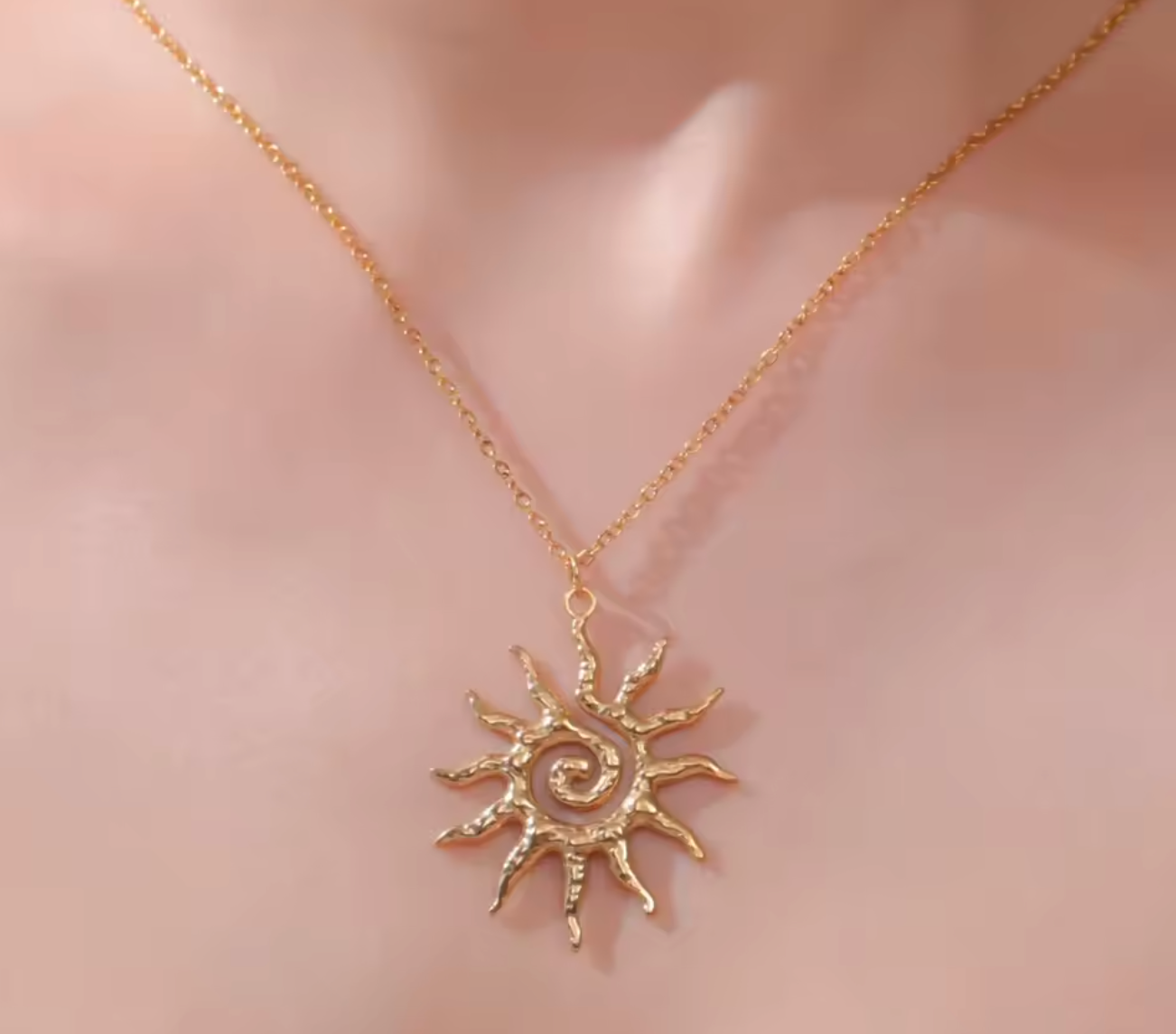 Chic Sun Spiral Pendant Stainless Steel Necklace for Women