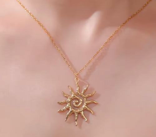 Chic Sun Spiral Pendant Stainless Steel Necklace for Women