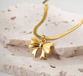 18K Gold-Plated Stainless Steel Bow Pendant Snake Chain Necklace for Women