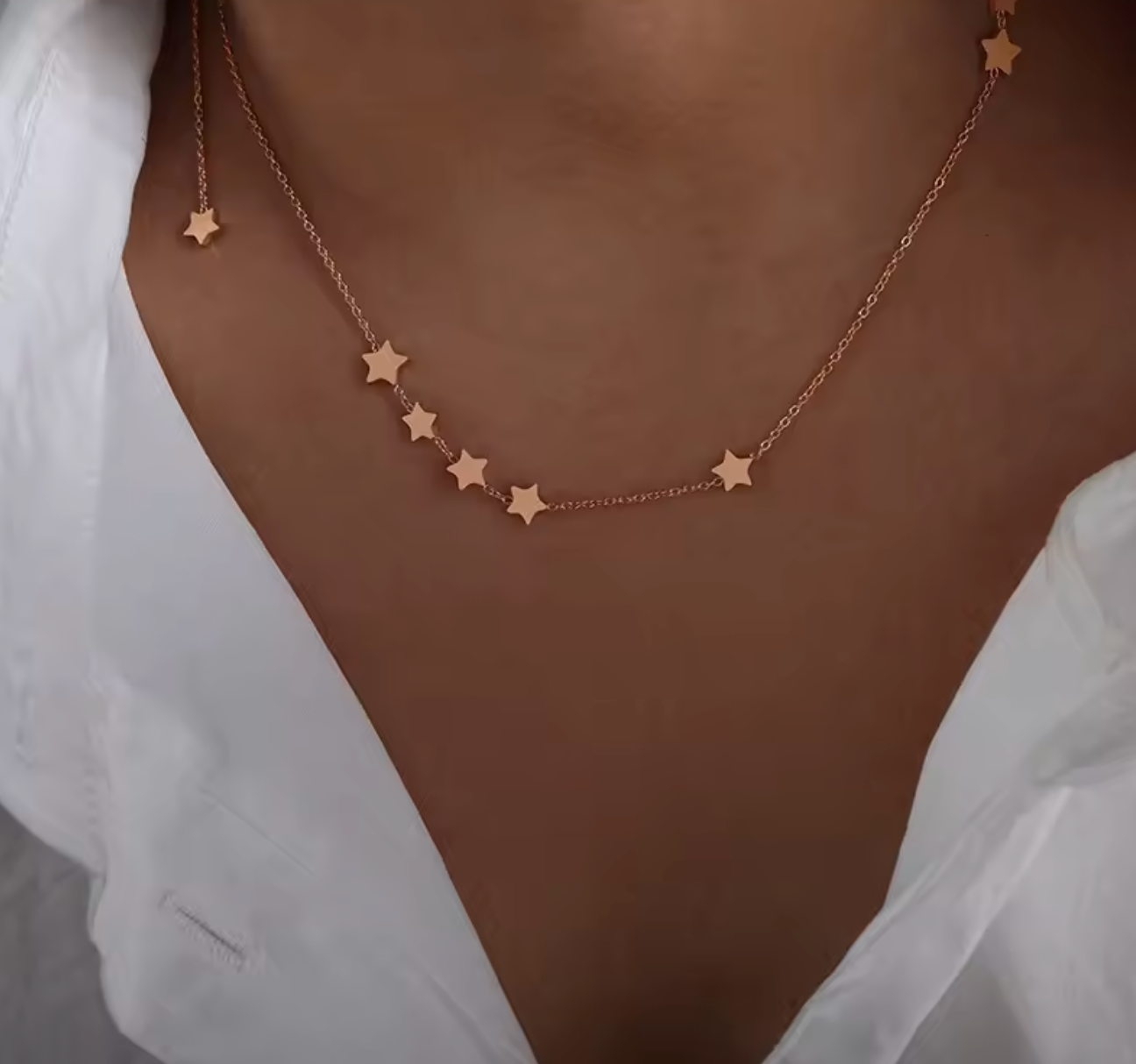 18K Gold-Plated Stainless Steel Star Tassel Thin Chain Necklace for Women