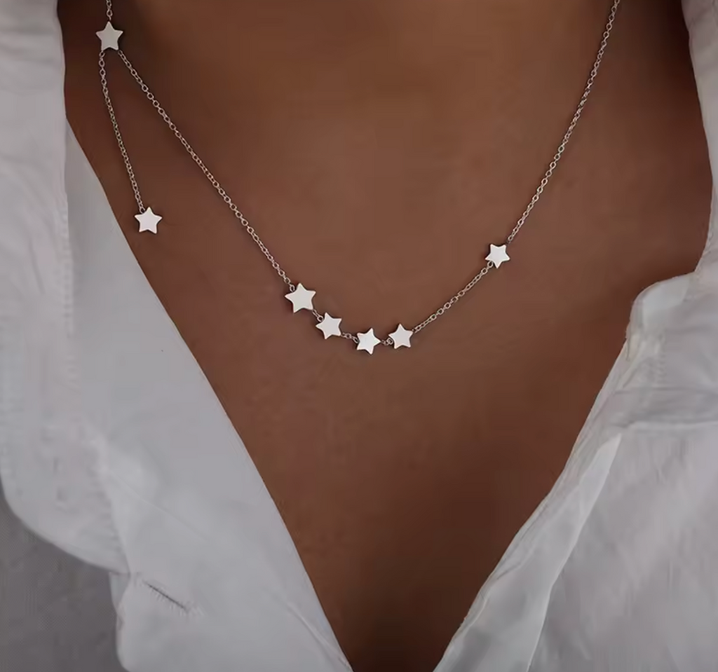18K Gold-Plated Stainless Steel Star Tassel Thin Chain Necklace for Women