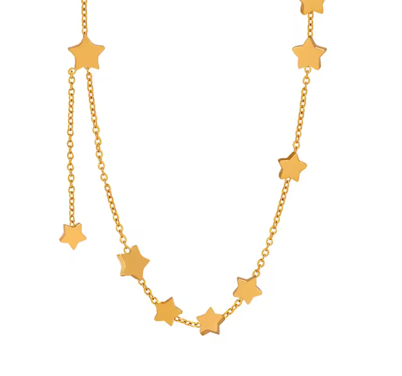 18K Gold-Plated Stainless Steel Star Tassel Thin Chain Necklace for Women
