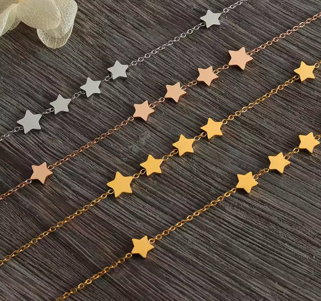 18K Gold-Plated Stainless Steel Star Tassel Thin Chain Necklace for Women